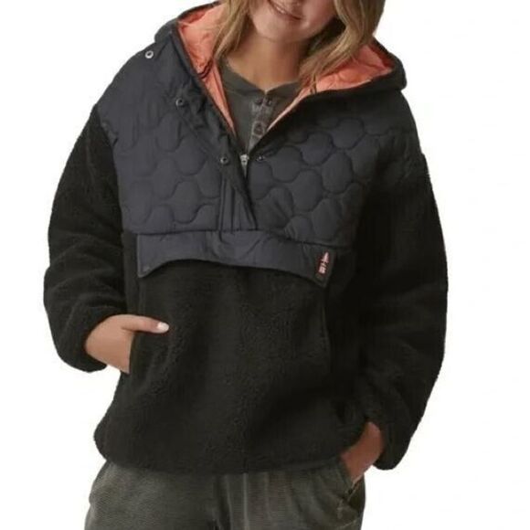 Bass Outdoor Women XS Black Mixed Media Ripstop Quilted Sherpa Hooded Jacket $10 - Picture 1 of 11